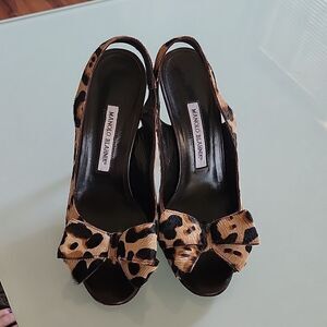 Manolo Blahnik Slingback Joriano Pony Hair Animal Print Heels Size 38